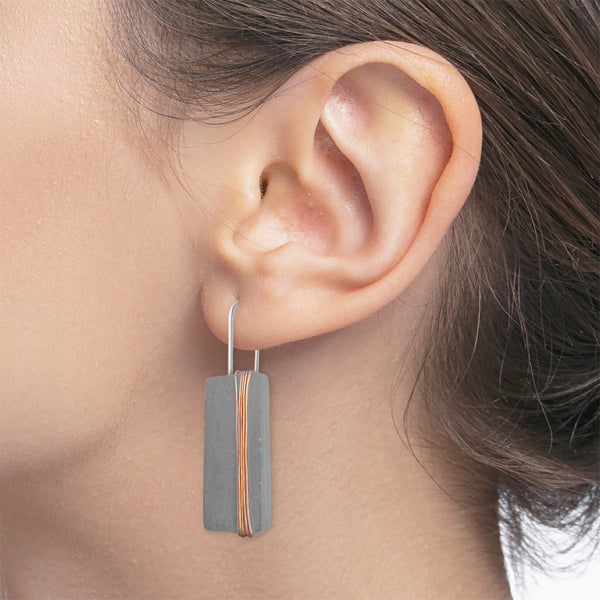 Entwine Concrete Bar Earrings with Copper - Neutrals