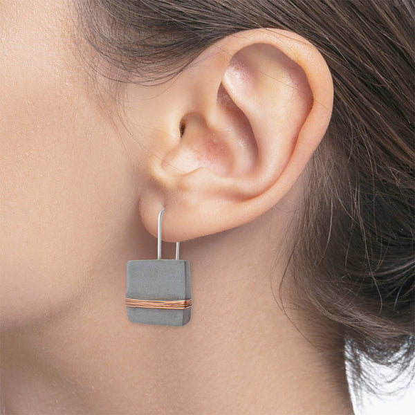 Entwine - Concrete Square Earrings with Copper - Neutrals