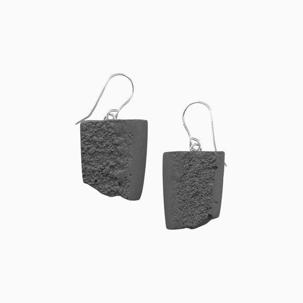Black textured concrete earrings with sterling silver ear wires