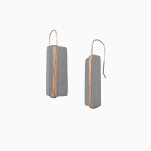 Gray concrete bar earrings with wrapped copper wire