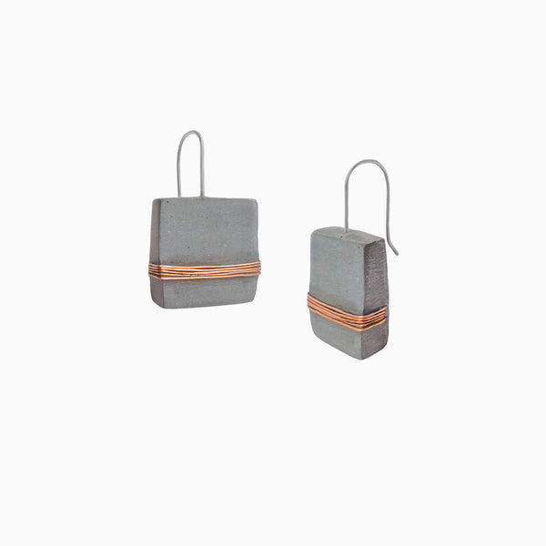 Entwine - Concrete Square Earrings with Copper - Neutrals