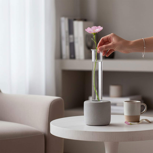 Indent Concrete Round Vase Pebbles - Hues