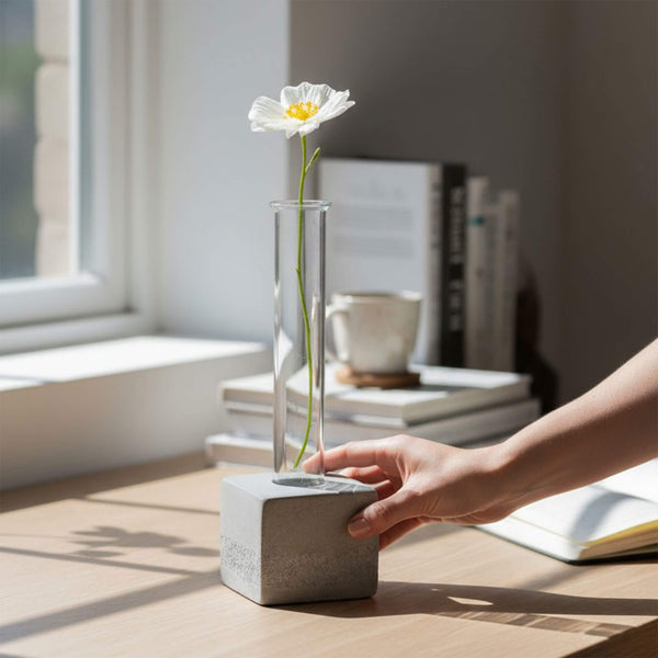 Indent Concrete Square Vase Pebbles - Hues